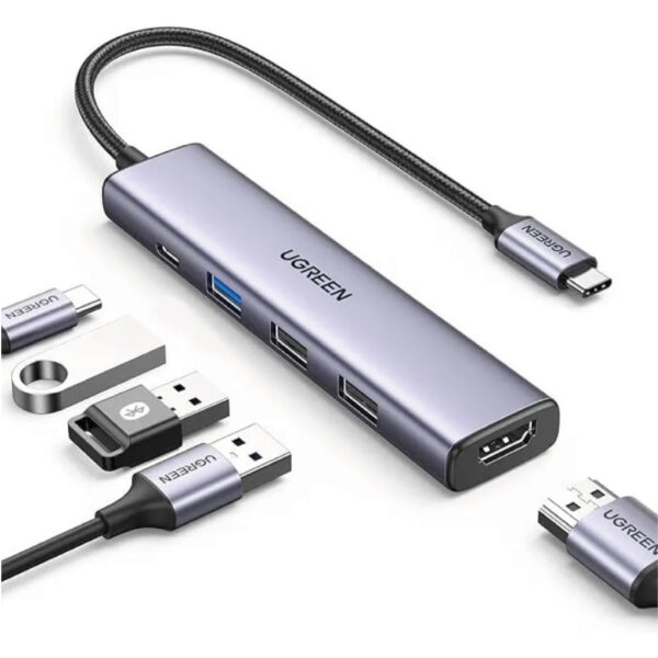 Adaptador UGREEN Usb-c Hub 5 En 1, 1 Hdmi 4k, 3 Usb, 1 Type-c 100w