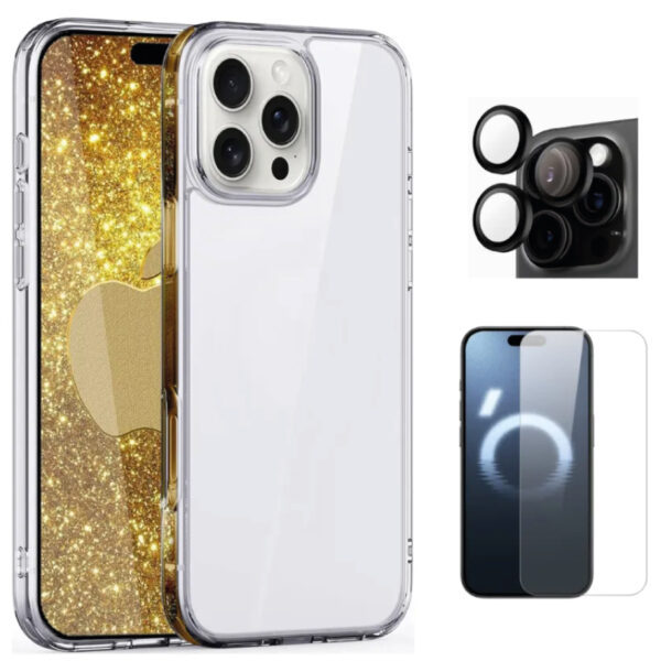 Case Funda Clear + pack vidrios Para iPhone 16 Pro Max