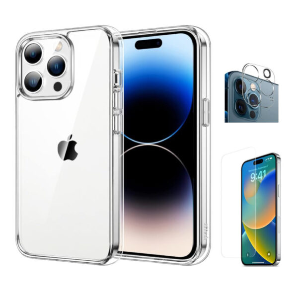 Case Funda Clear + pack vidrios Para iPhone 15 Pro Max