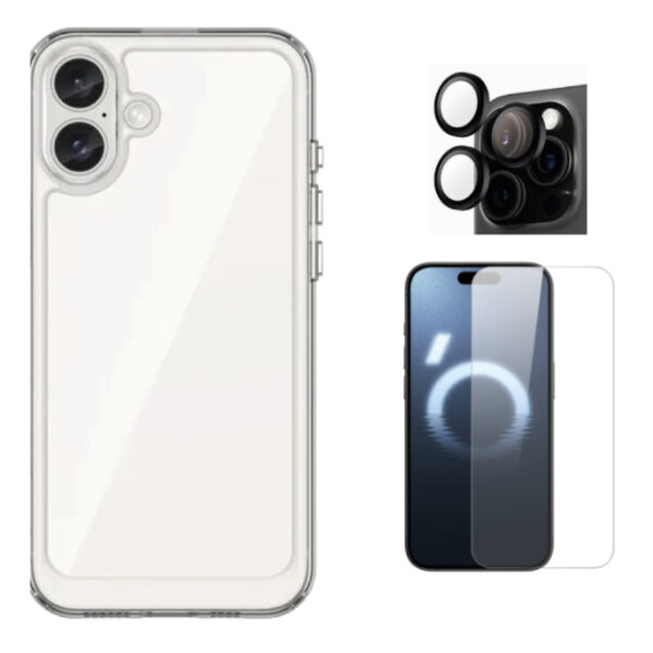 Case Funda Clear + pack vidrios Para iPhone 16