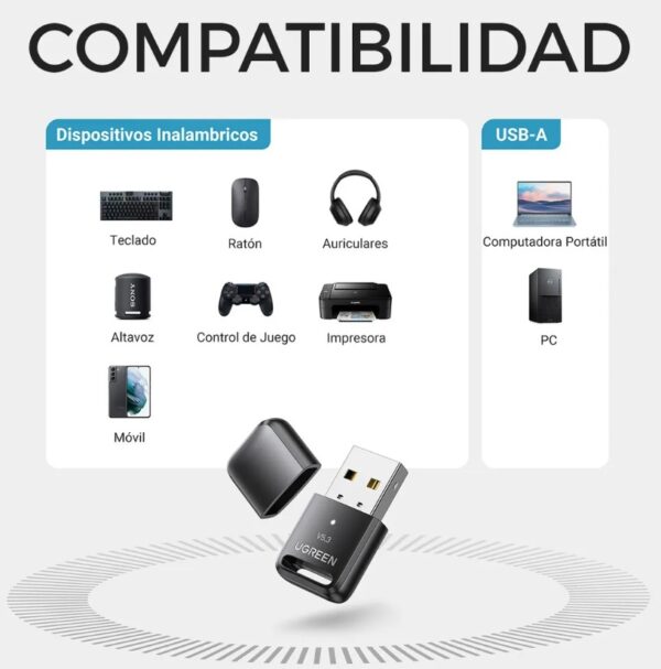 Ugreen Mini Adaptador Usb Bluetooth 5.3 Dual Para Pc Laptop - Imagen 2