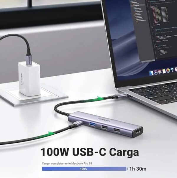 Adaptador UGREEN Usb-c Hub 5 En 1, 1 Hdmi 4k, 3 Usb, 1 Type-c 100w - Imagen 3