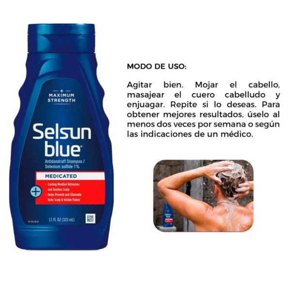 Selsun Blue Champú anticaspa medicado con mentol, azufre selenio 1%. - Imagen 2