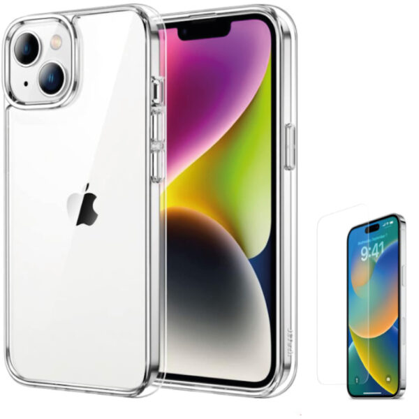 Case Funda Clear + vidrio de pantalla Para iPhone 15 Plus
