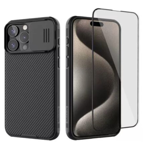 Case Nillkin Camshield + vidrio de pantalla Para iPhone 15 Pro Max