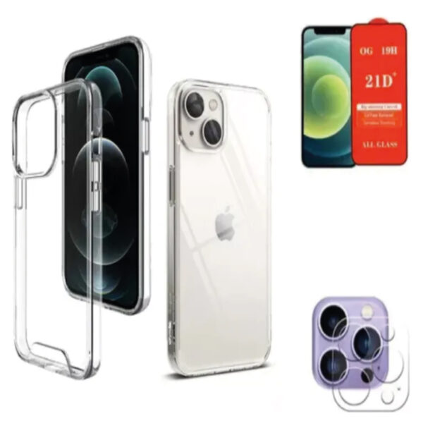 Case Funda Clear + pack vidrios Para iPhone 15 Plus