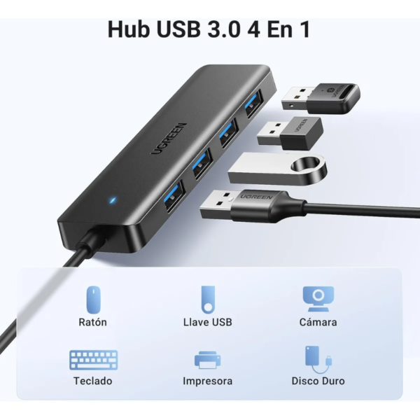 Ugreen Hub Adaptador Usb 3.0 4 Puertos 5gbps Pc Laptop - Imagen 2